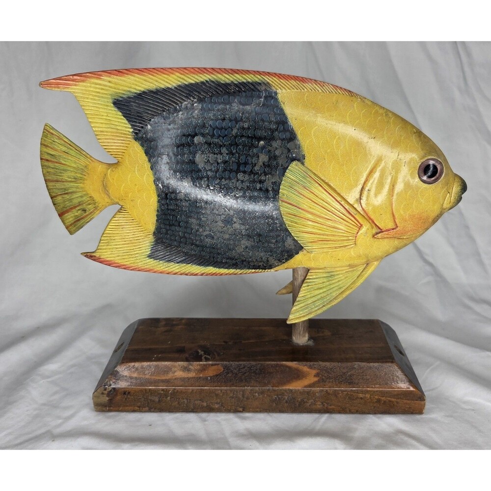 Decorative Rock Beauty Angelfish Tropical Fish 9x5 Inch W/ Stand Distressed